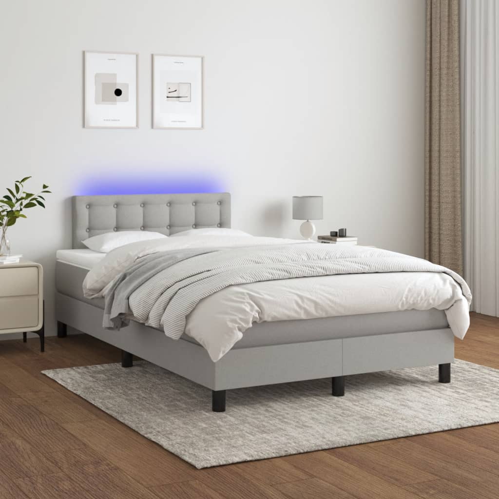 Letto a Molle Materasso e LED Grigio Chiaro 120x190 cm Tessuto - homemem39