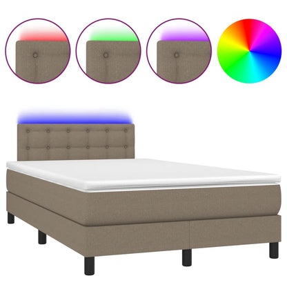 Letto a Molle con Materasso e LED Tortora 120x190 cm in Tessuto | homemem39
