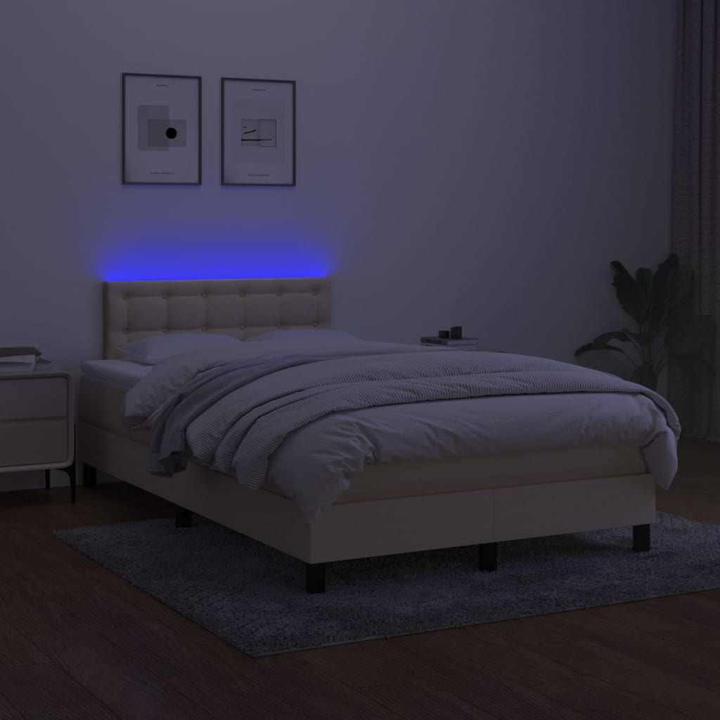 Letto a Molle con Materasso e LED Crema 120x190 cm in Tessuto