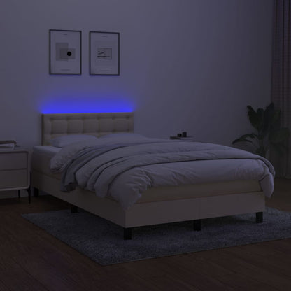 Letto a Molle con Materasso e LED Crema 120x190 cm in Tessuto