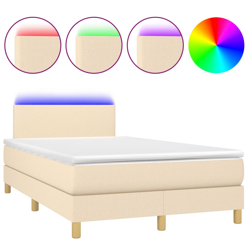 Letto a Molle con Materasso e LED Crema 120x190 cm in Tessuto - homemem39