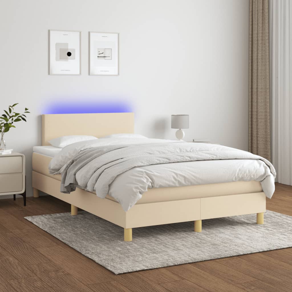 Letto a Molle con Materasso e LED Crema 120x190 cm in Tessuto - homemem39