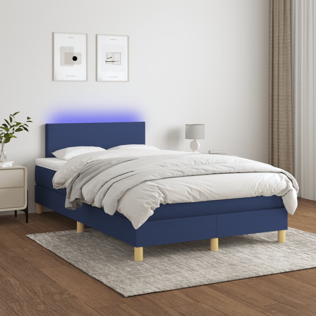 Letto a Molle con Materasso e LED Blu 120x190 cm in Tessuto | homemem39
