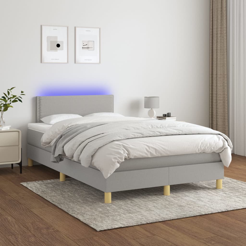 Letto a Molle Materasso e LED Grigio Chiaro 120x190 cm Tessuto | homemem39