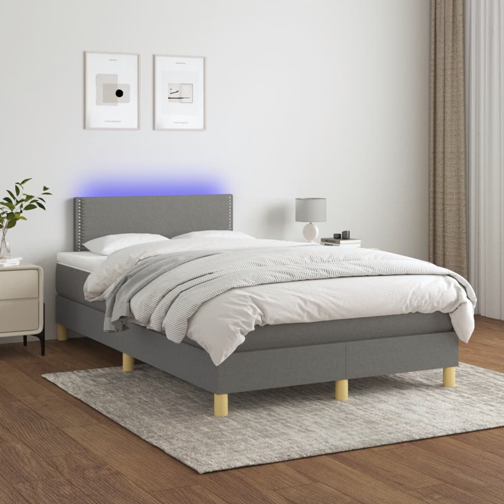 Letto a Molle Materasso e LED Grigio Scuro 120x190cm in Tessuto - homemem39