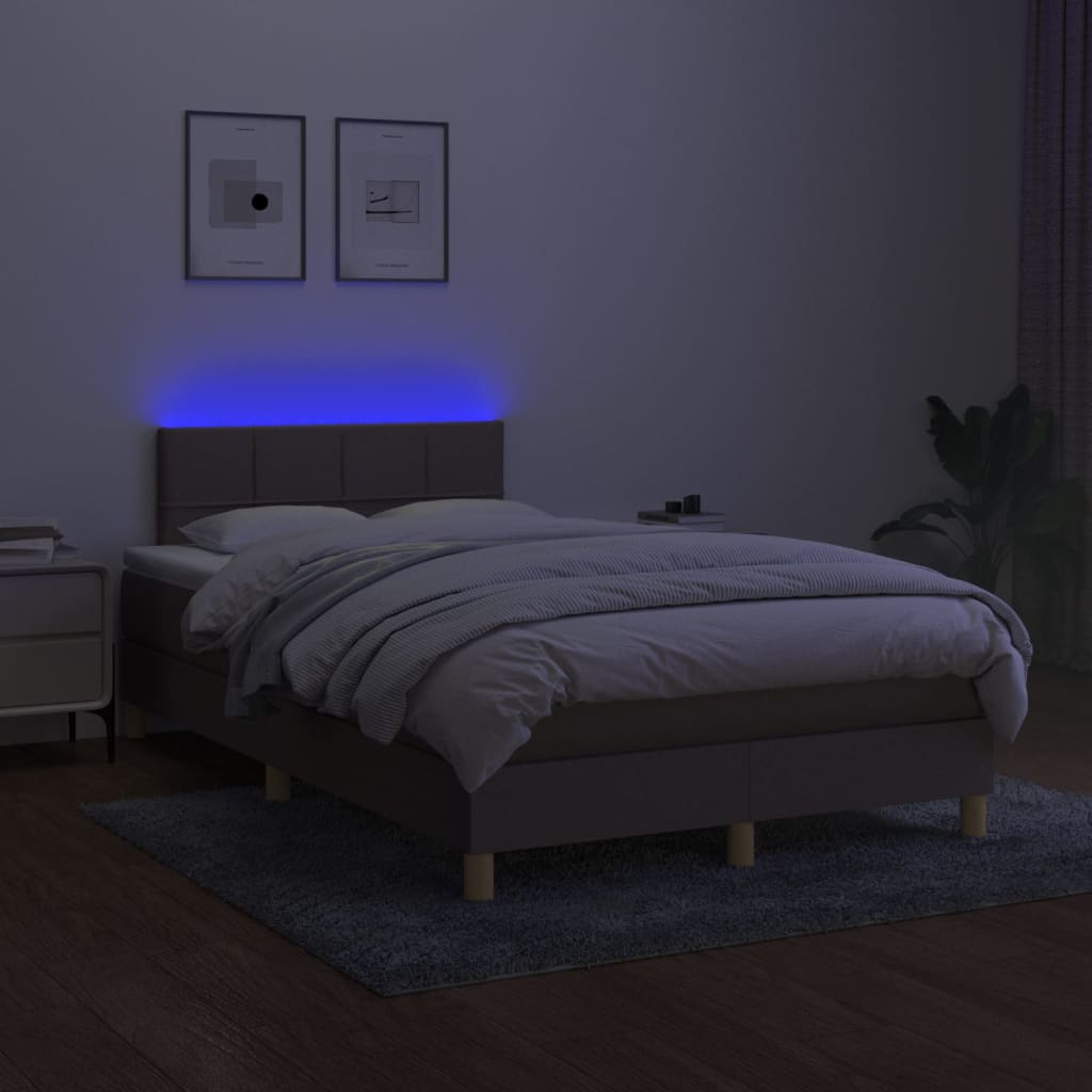 Letto a Molle con Materasso e LED Tortora 120x190 cm in Tessuto | homemem39