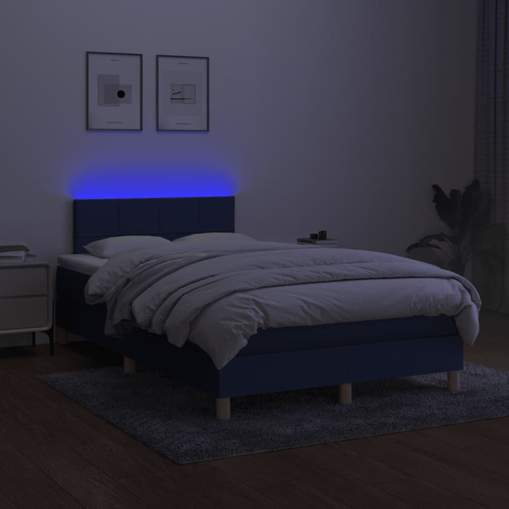 Letto a Molle con Materasso e LED Blu 120x190 cm in Tessuto | homemem39