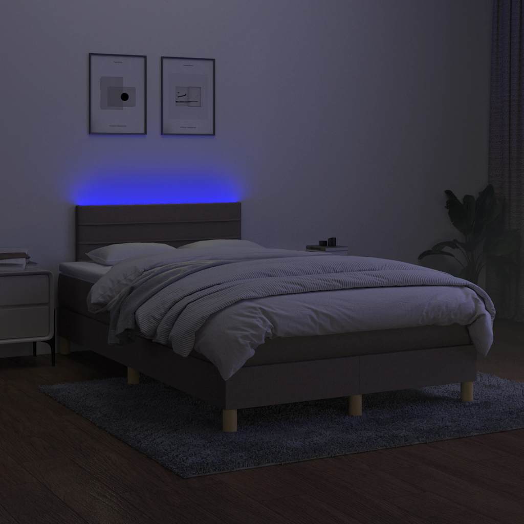Letto a Molle con Materasso e LED Tortora 120x190 cm in Tessuto | homemem39