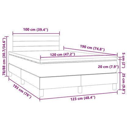 Letto a Molle con Materasso e LED Tortora 120x190 cm in Tessuto | homemem39