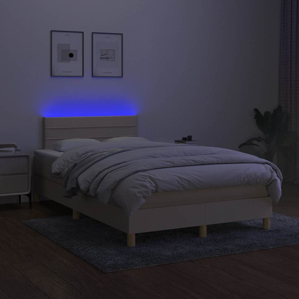 Letto a Molle con Materasso e LED Crema 120x190 cm in Tessuto - homemem39