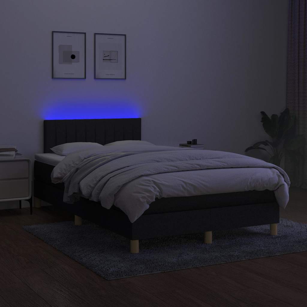 Letto a Molle con Materasso e LED Nero 120x190 cm in Tessuto - homemem39