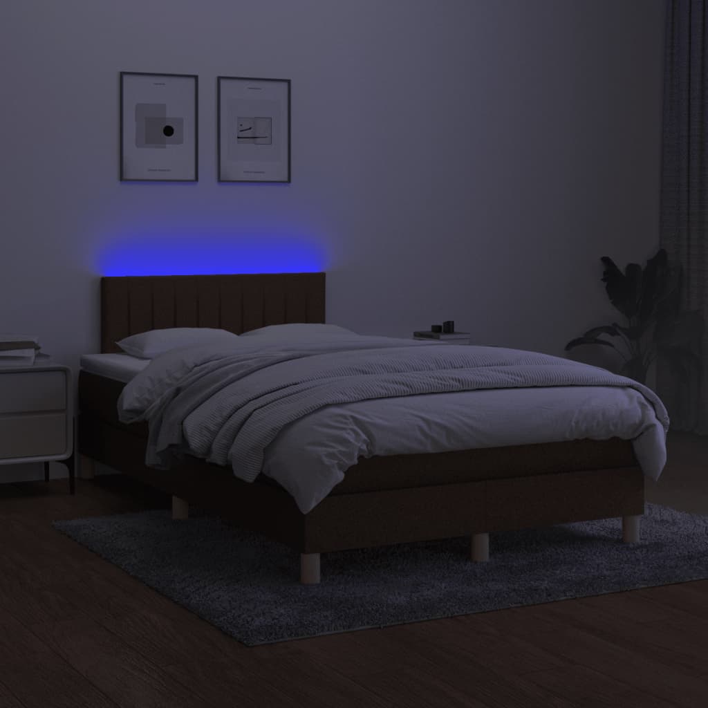 Letto a Molle Materasso e LED MarroneScuro 120x190cm in Tessuto | homemem39