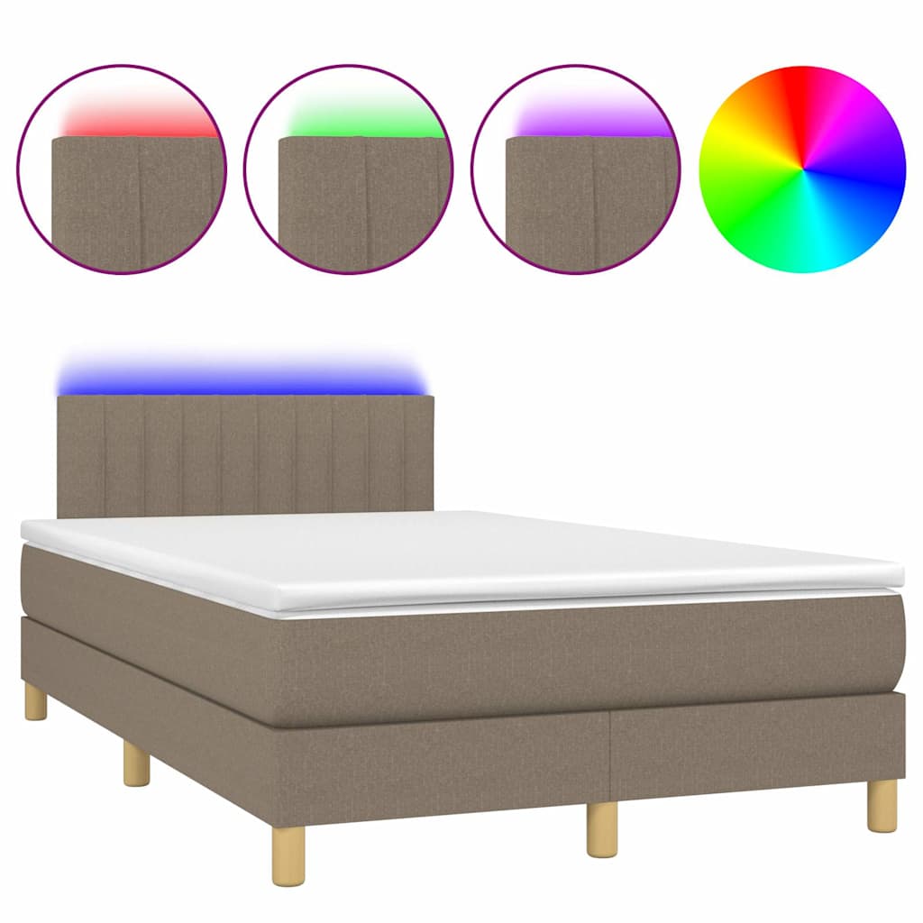 Letto a Molle con Materasso e LED Tortora 120x190 cm in Tessuto | homemem39
