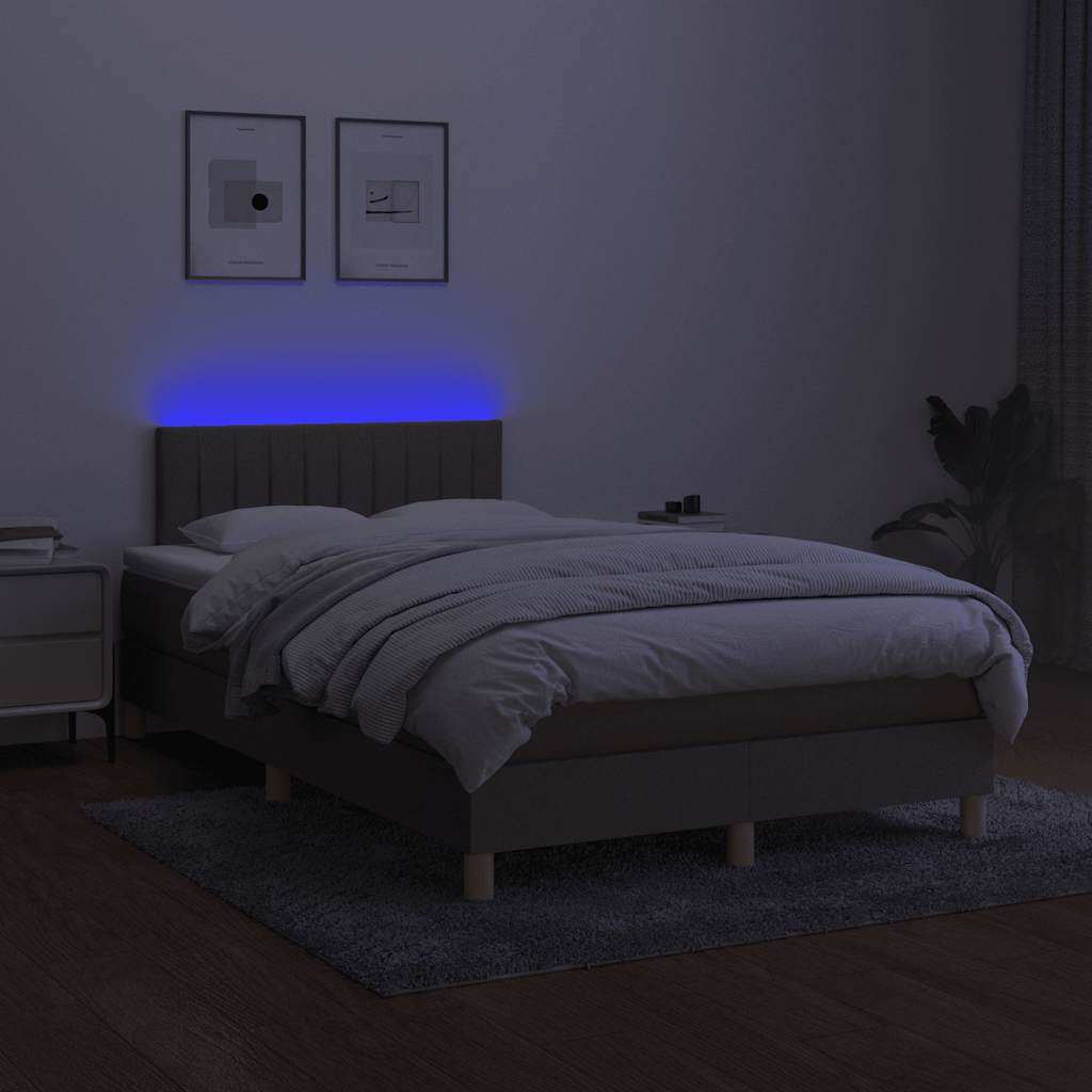 Letto a Molle con Materasso e LED Tortora 120x190 cm in Tessuto | homemem39