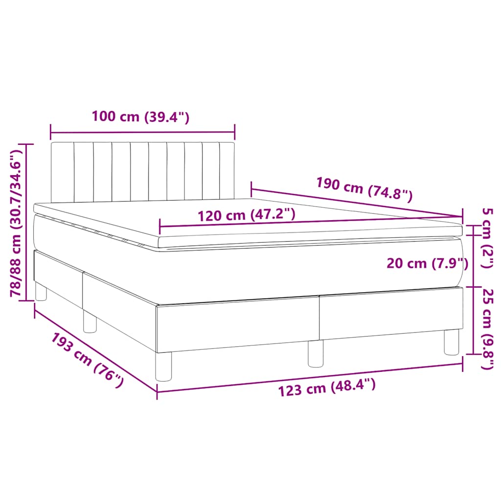 Letto a Molle con Materasso e LED Tortora 120x190 cm in Tessuto | homemem39
