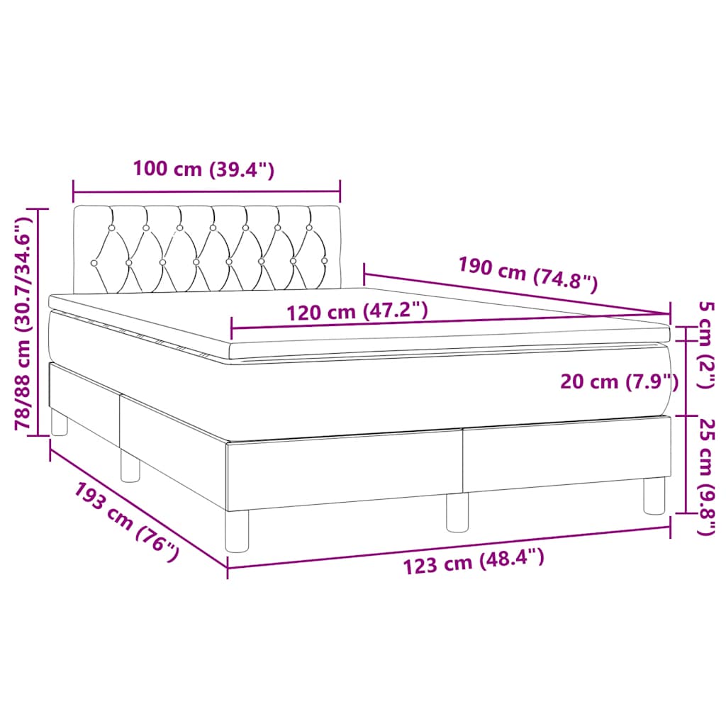 Letto a Molle Materasso e LED MarroneScuro 120x190cm in Tessuto | homemem39