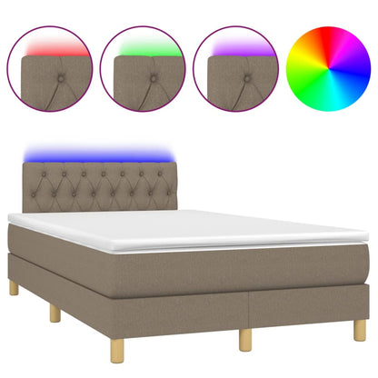 Letto a Molle con Materasso e LED Tortora 120x190 cm in Tessuto | homemem39
