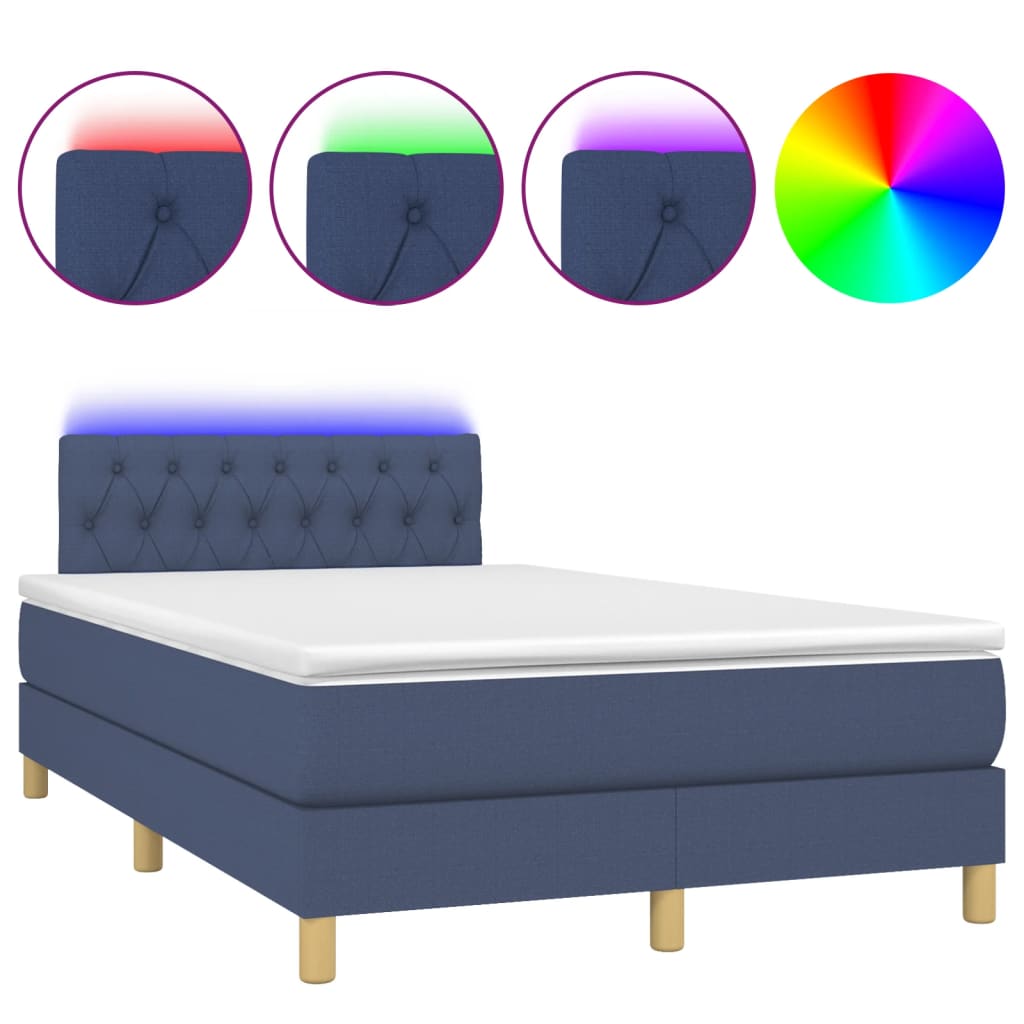 Letto a Molle con Materasso e LED Blu 120x190 cm in Tessuto | homemem39