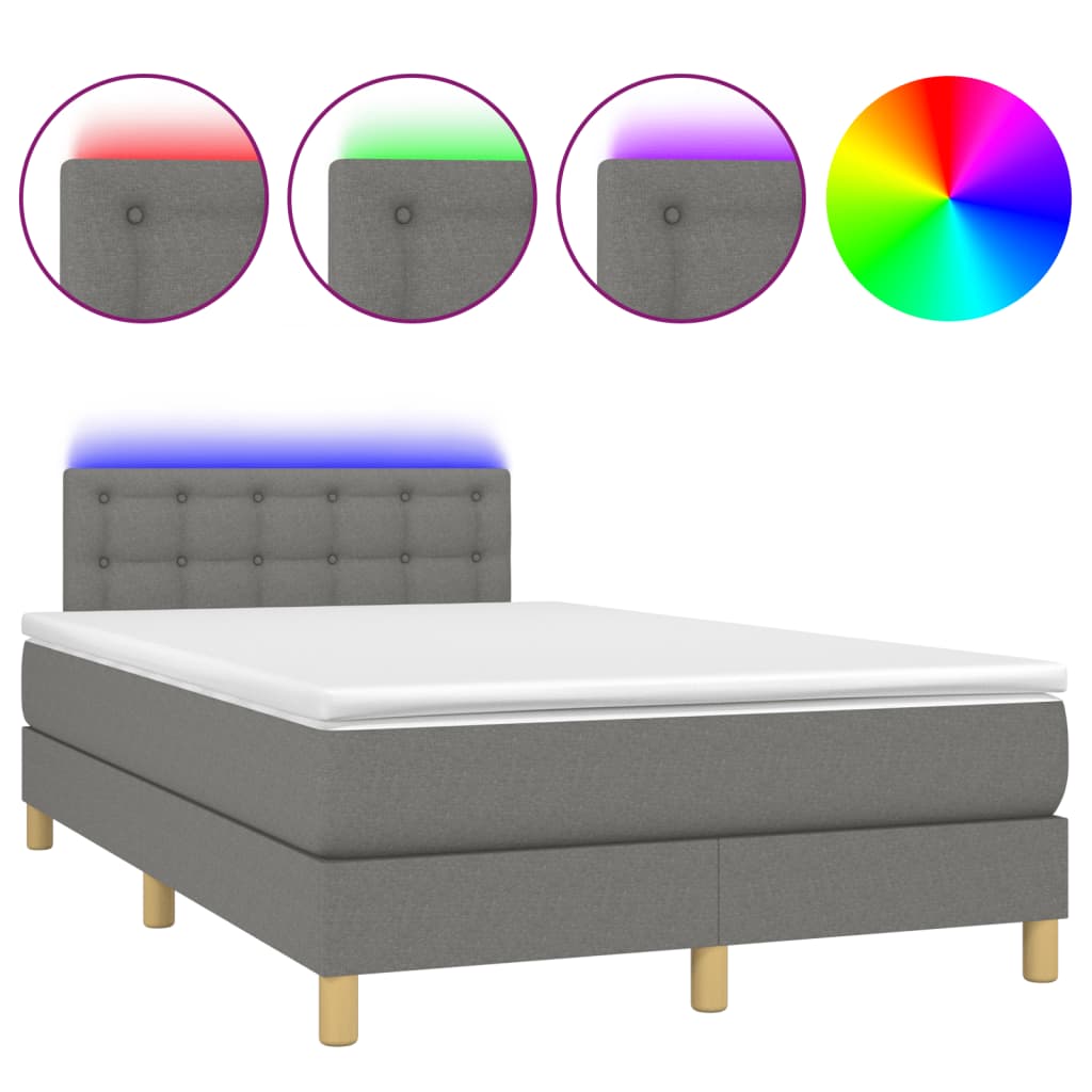 Letto a Molle Materasso e LED Grigio Scuro 120x190cm in Tessuto - homemem39