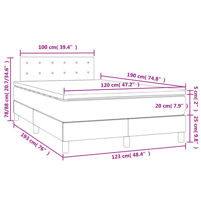 Letto a Molle Materasso e LED Grigio Scuro 120x190cm in Tessuto
