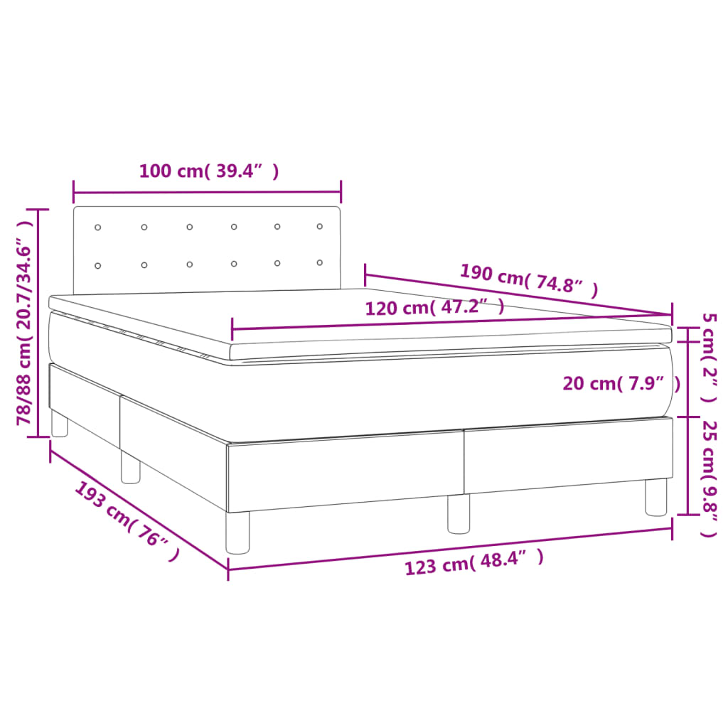 Letto a Molle con Materasso e LED Tortora 120x190 cm in Tessuto | homemem39