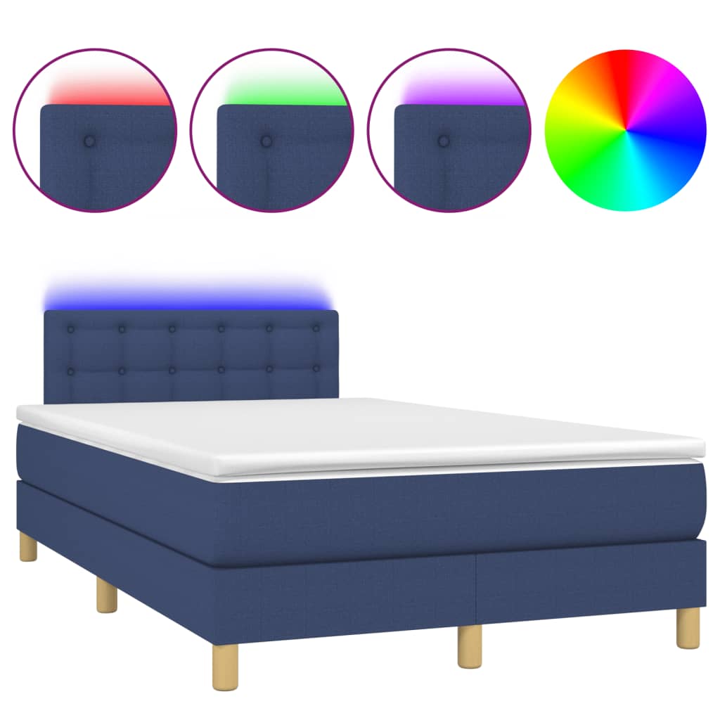 Letto a Molle con Materasso e LED Blu 120x190 cm in Tessuto | homemem39