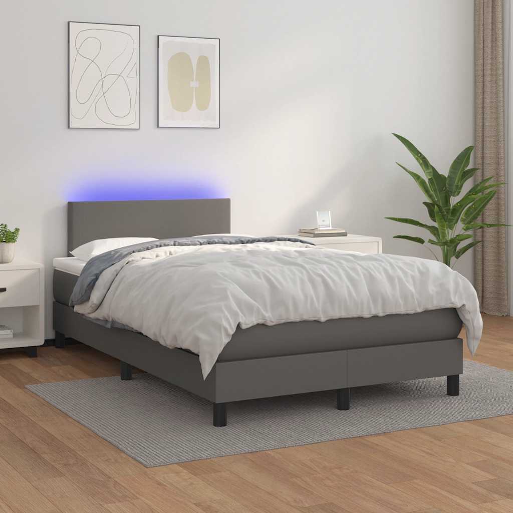 Giroletto Molle con Materasso e LED Grigio 120x190cm Similpelle | homemem39