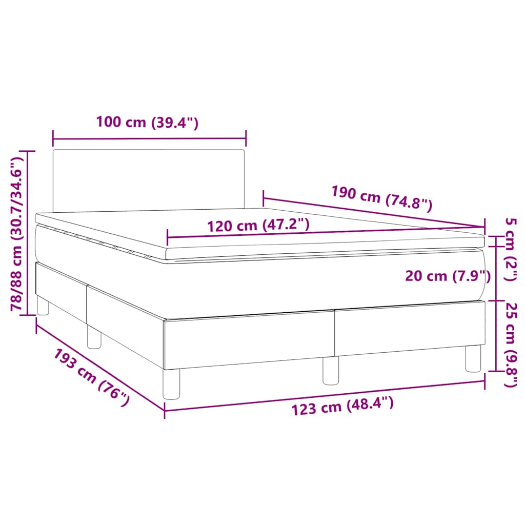 Giroletto Molle con Materasso e LED Grigio 120x190cm Similpelle | homemem39