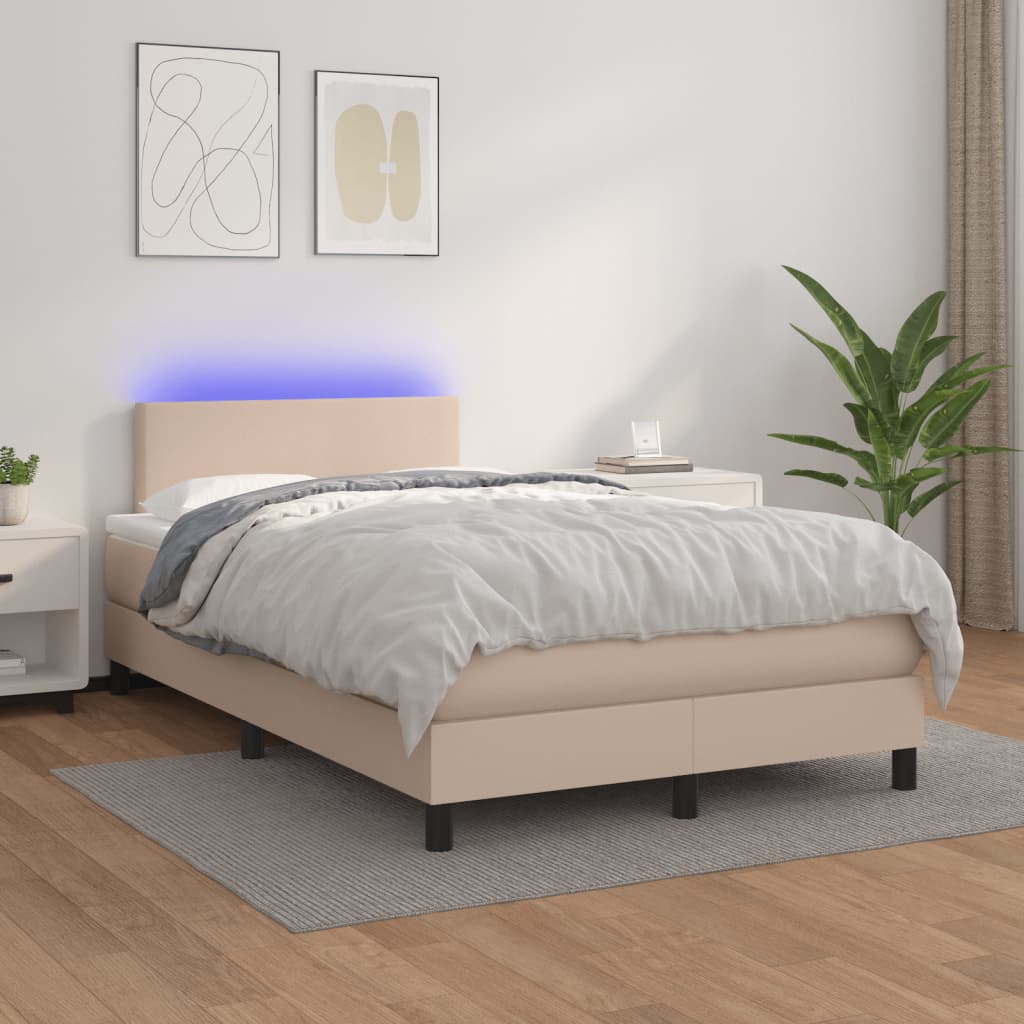 Giroletto Molle Materasso e LED Cappuccino 120x190cm Similpelle | homemem39