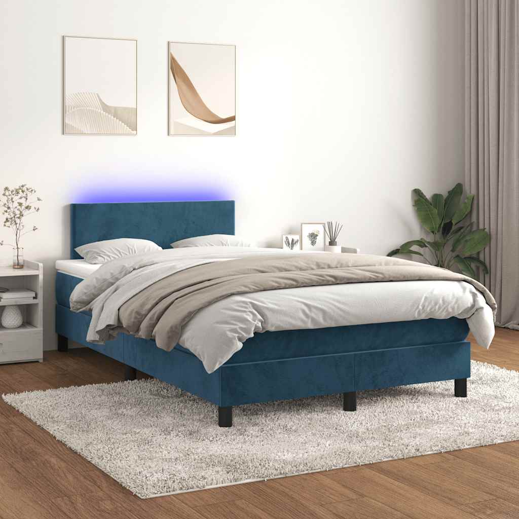Letto a Molle con Materasso e LED Blu Scuro 120x190 cm in Velluto - homemem39