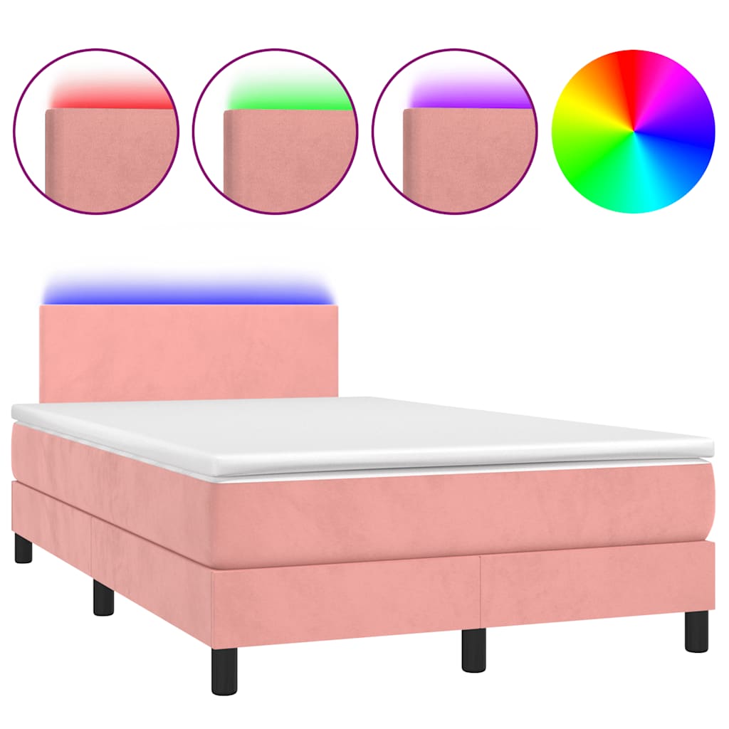 Letto a Molle con Materasso e LED Rosa 120x190 cm in Velluto - homemem39