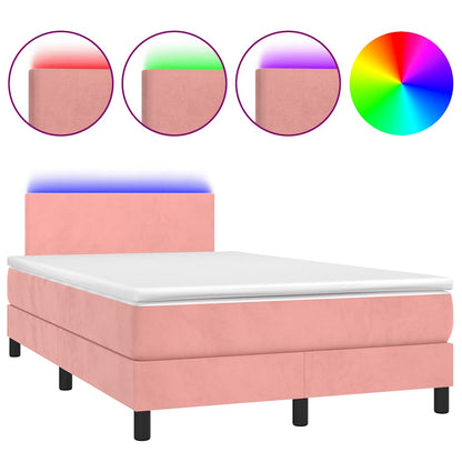 Letto a Molle con Materasso e LED Rosa 120x190 cm in Velluto - homemem39