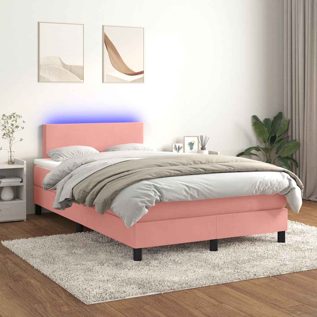 Letto a Molle con Materasso e LED Rosa 120x190 cm in Velluto - homemem39