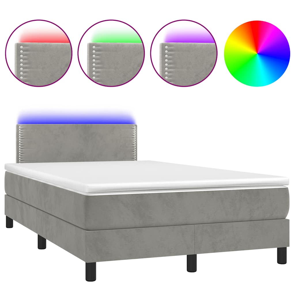 Letto a Molle con Materasso e LED Grigio Chiaro 120x190 cm