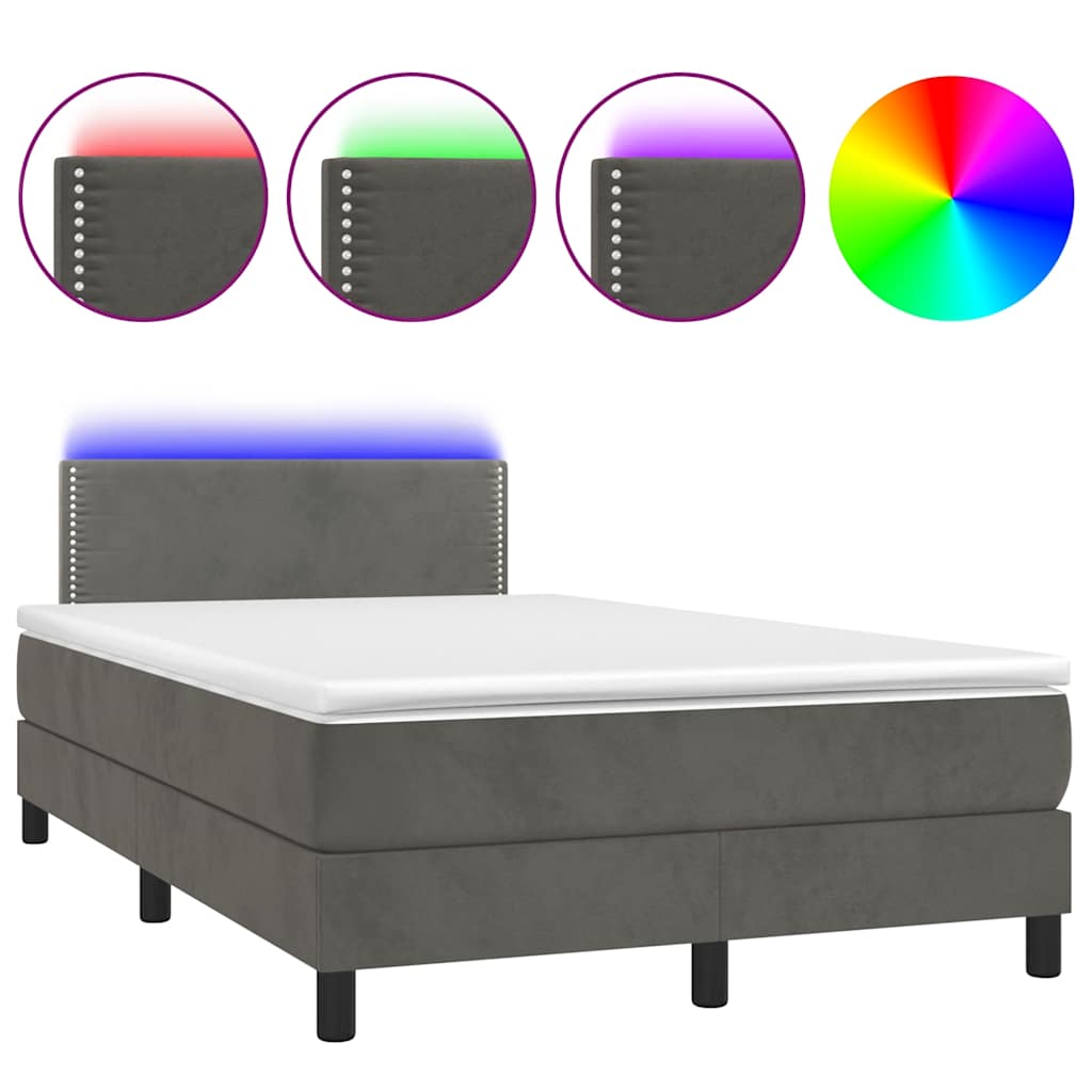 Letto a Molle con Materasso e LED Grigio Scuro 120x190cm in Velluto - homemem39