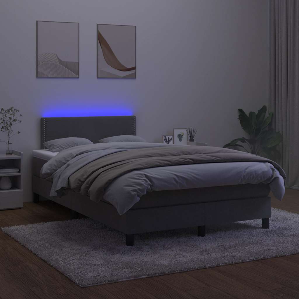 Letto a Molle con Materasso e LED Grigio Scuro 120x190cm