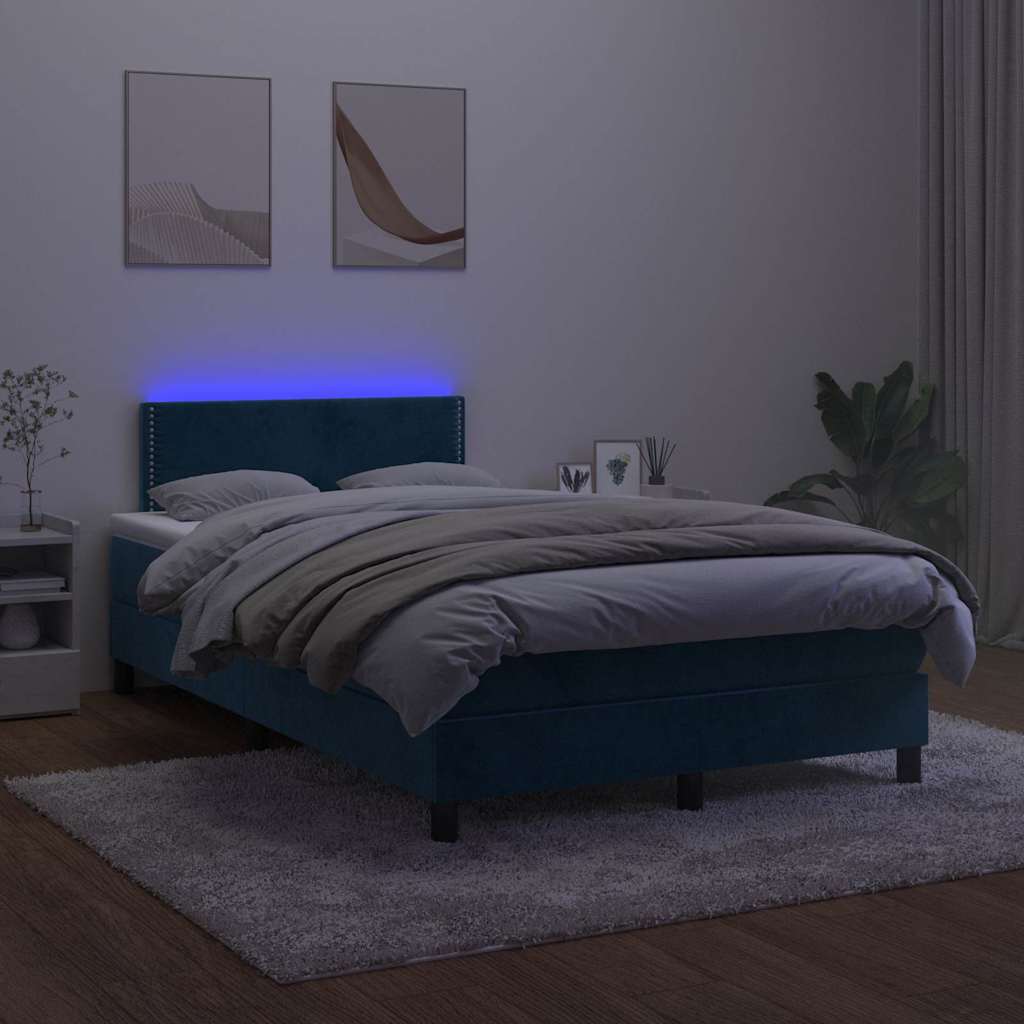 Letto a Molle con Materasso e LED Blu Scuro 120x190 cm in Velluto