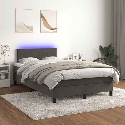 Letto a Molle con Materasso e LED Grigio Scuro 120x190cm in Velluto - homemem39