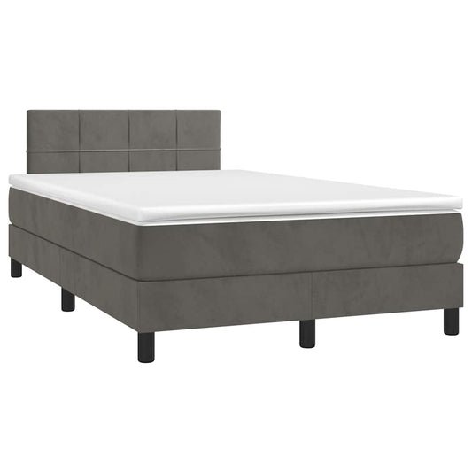 Letto a Molle con Materasso e LED Grigio Scuro 120x190cm in Velluto - homemem39