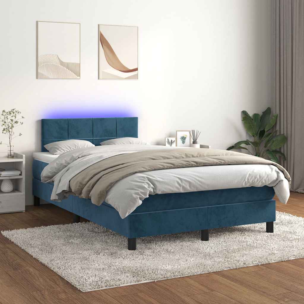 Letto a Molle con Materasso e LED Blu Scuro 120x190 cm in Velluto - homemem39