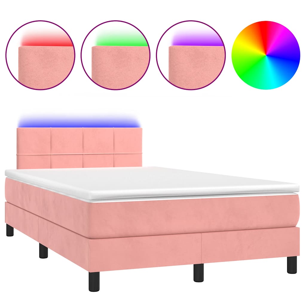 Letto a Molle con Materasso e LED Rosa 120x190 cm in Velluto - homemem39