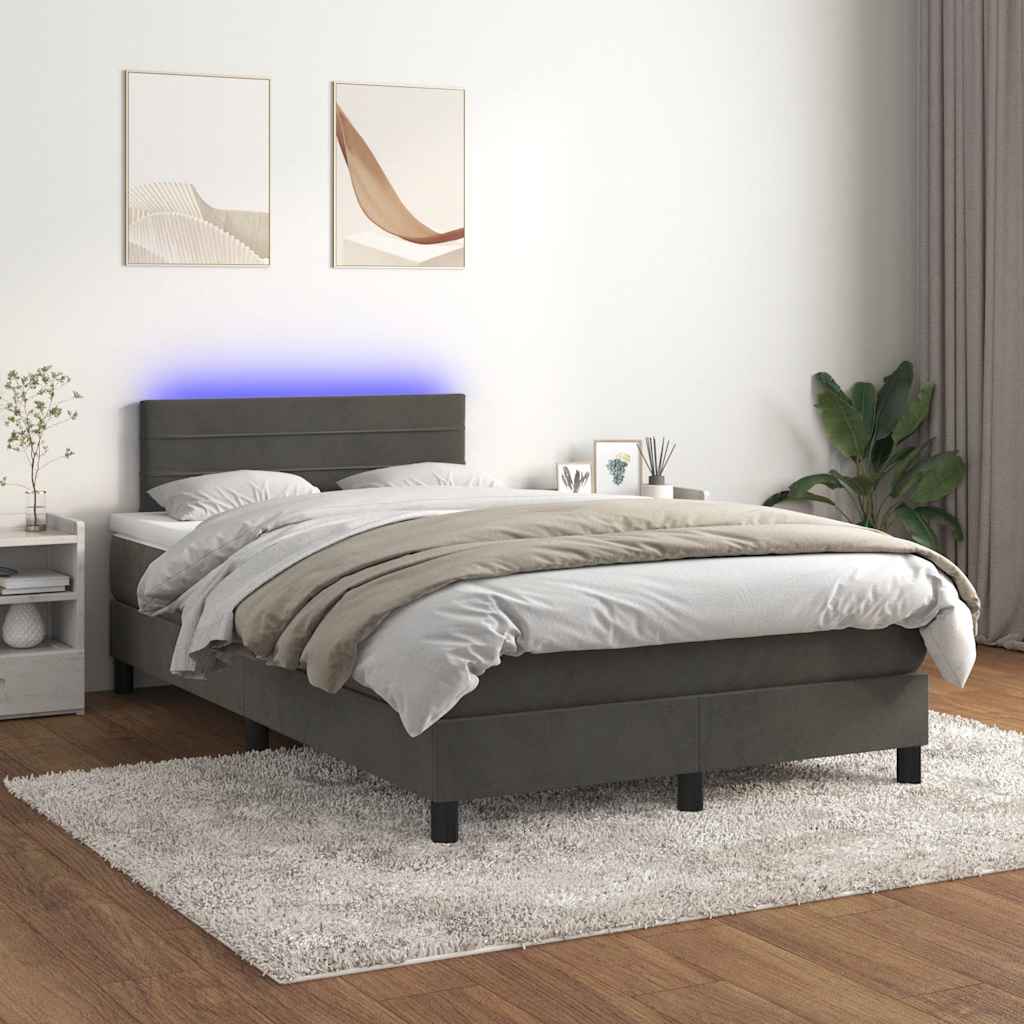 Letto a Molle Materasso e LED Grigio Scuro 120x190cm in Velluto - homemem39