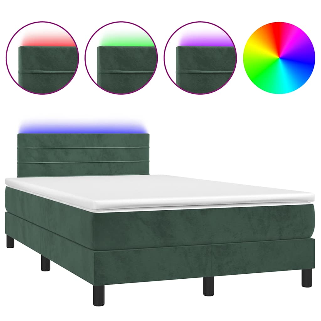 Letto a Molle con Materasso e LED Verde Scuro 120x190cm Velluto - homemem39