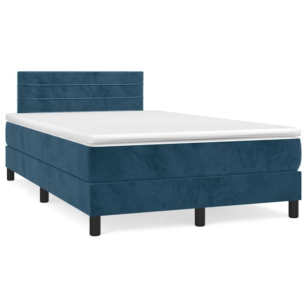 Letto a Molle con Materasso e LED Blu Scuro 120x190 cm Velluto