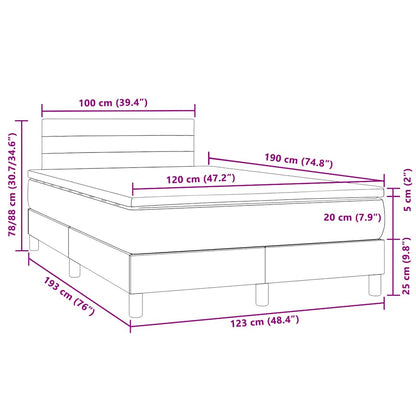 Letto a Molle con Materasso e LED Blu Scuro 120x190 cm Velluto