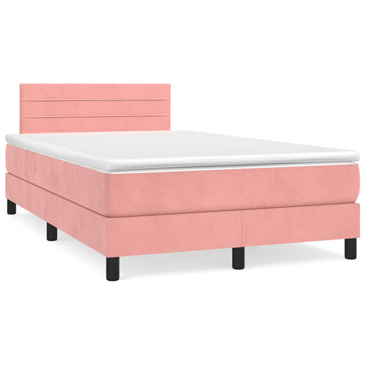 Letto a Molle con Materasso e LED Rosa 120x190 cm in Velluto