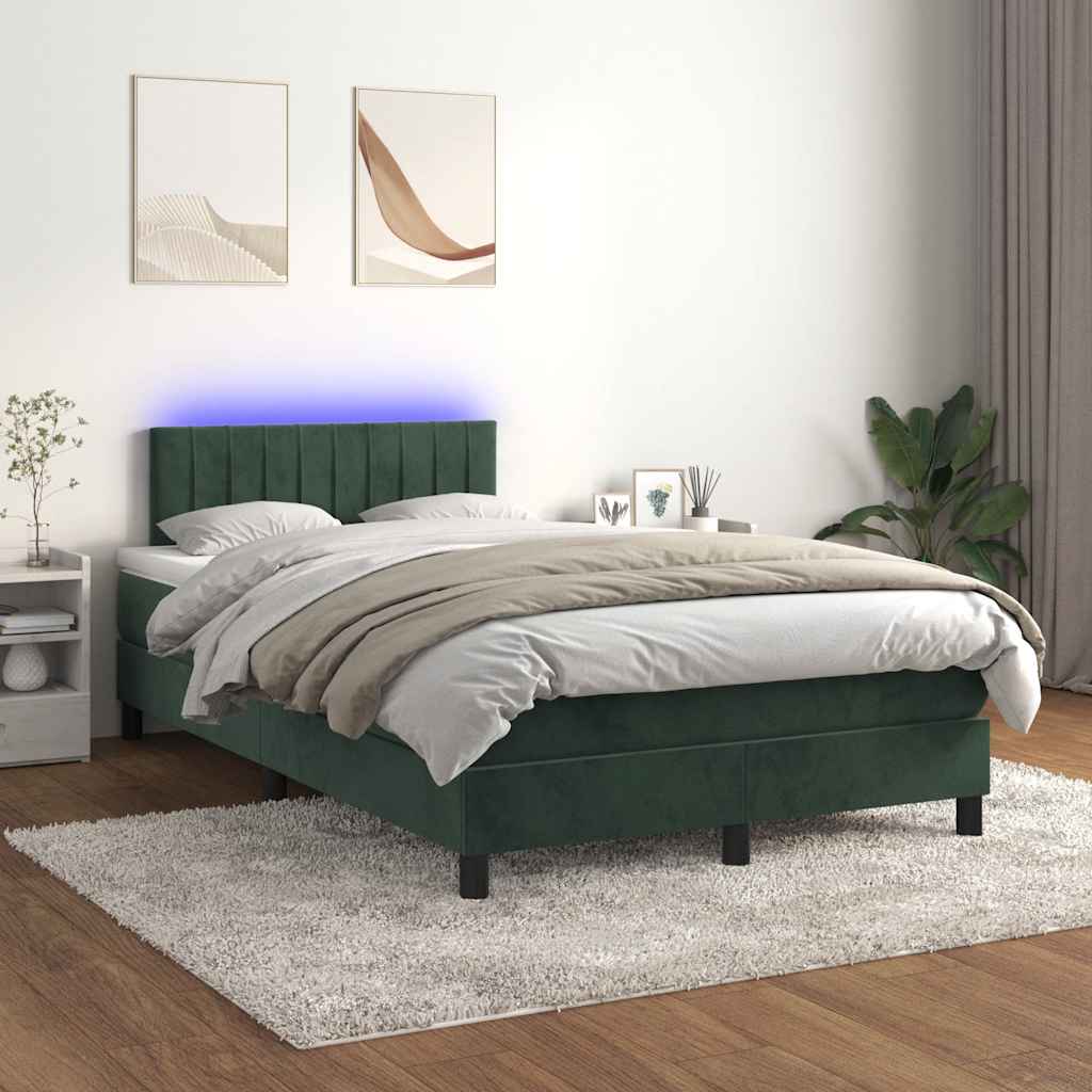 Letto a Molle con Materasso e LED Verde Scuro 120x190cm Velluto - homemem39