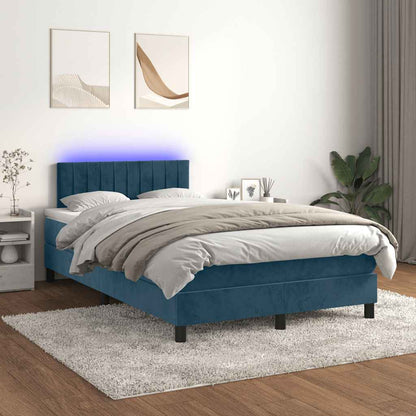 Letto a Molle con Materasso e LED Blu Scuro 120x190 cm Velluto