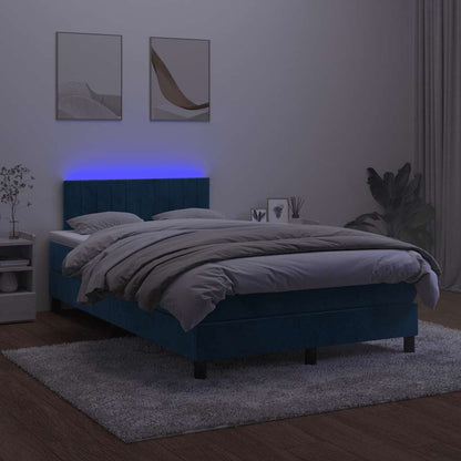 Letto a Molle con Materasso e LED Blu Scuro 120x190 cm Velluto