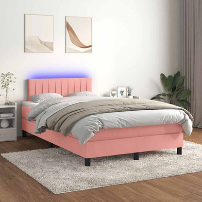 Letto a Molle con Materasso e LED Rosa 120x190 cm in Velluto - homemem39